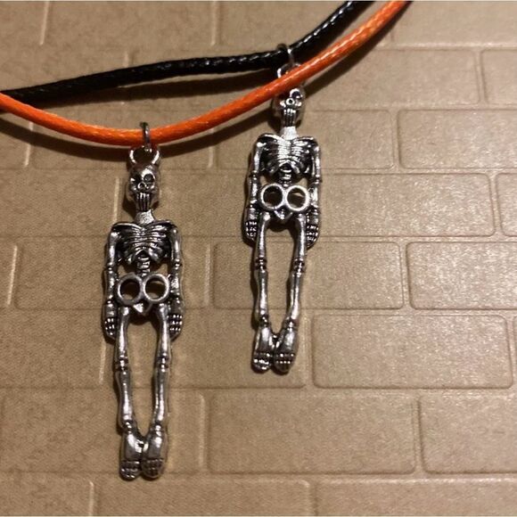 Creepy, Large Skeleton Pendant, With Black Wax Cord Adjustable Neckace - Picture 5 of 9